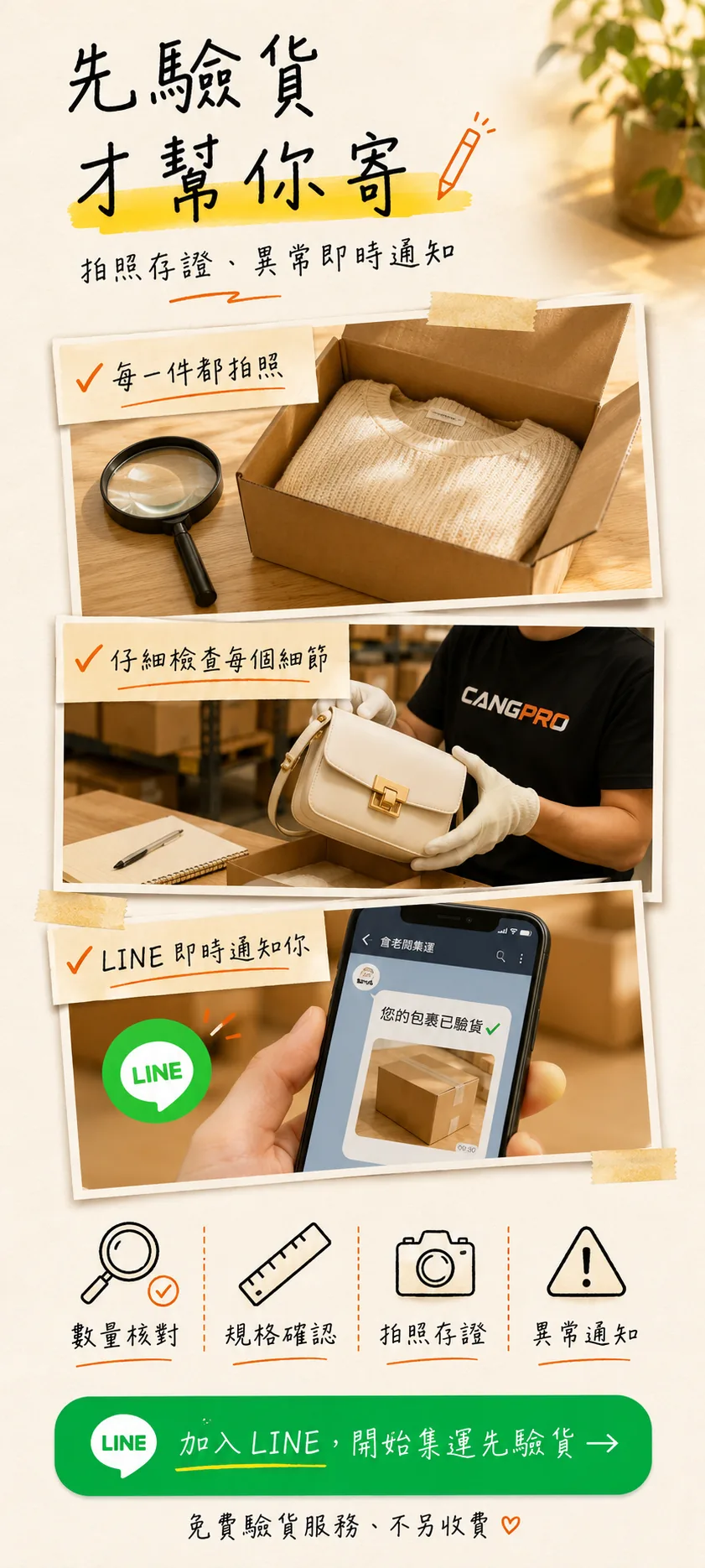 先驗貨才幫你寄・拍照存證・異常即時通知